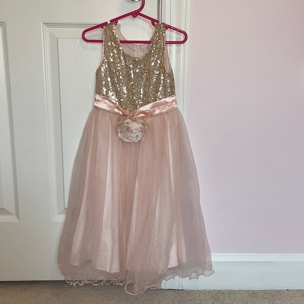 Toddler formal dress flower girl Father Daughter dance pink size 4 gold sequins